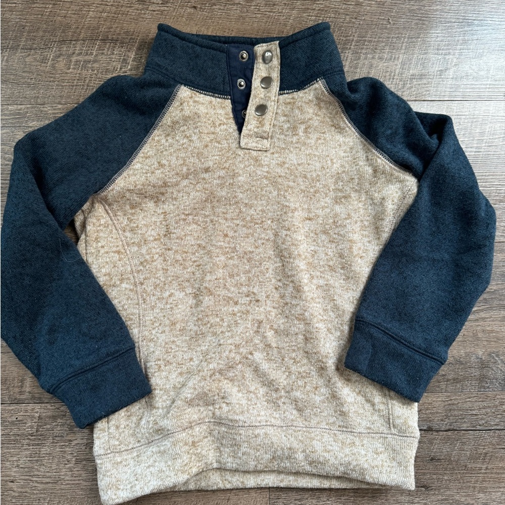 Boys quarter button sweater 5t tan and blue